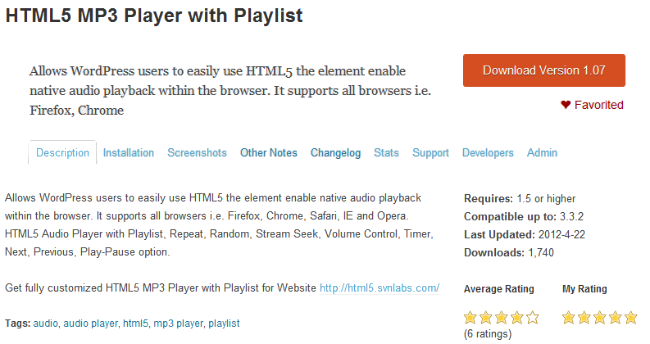 HTML5 MP3 Player with Playlist -WordPress Plugins