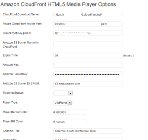 Admin Settings for AWS CloudFront HTML5 Player
